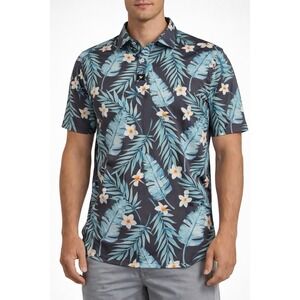 Bad Birdie Tropical Floral Palm Leaf Golf Polo Shirt Mens Lg Performance Stretch